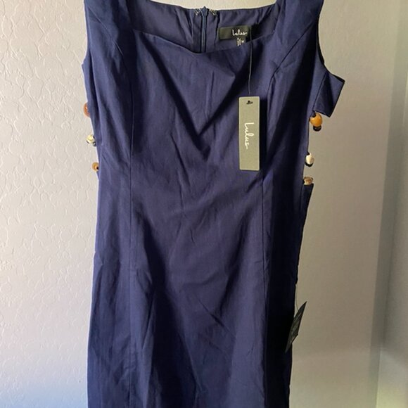 Lulus Pollie Navy Beaded Linen Sleeveless Mini Dress Blue - Size M - Picture 4 of 4